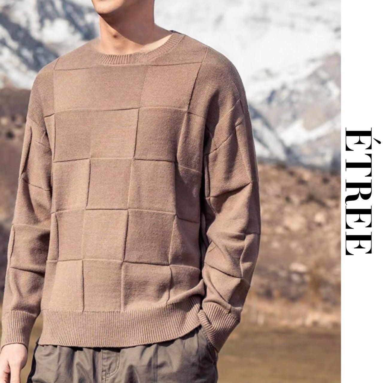 ブラックレーベル　ブロックチェック柄ニットセーター　M グレーベージュ系 BLACK LABEL CRESTBRIDGE（ブラックレーベル・クレストブリッジ