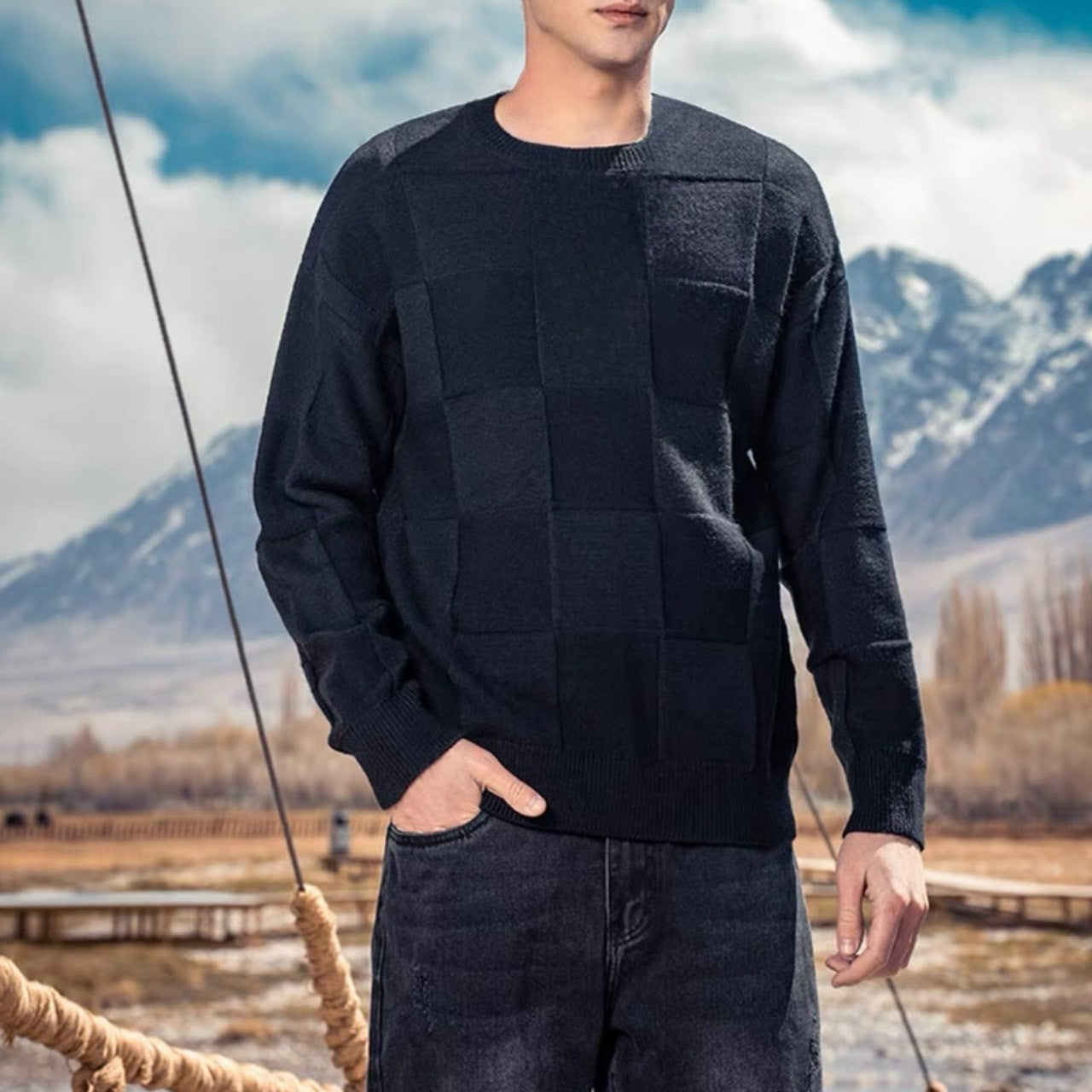 BLACK LABEL CRESTBRIDGE チェック柄ニット Mサイズ ブラック BLACK LABEL CRESTBRIDGE チェック柄ニット Mサイズ ブラック